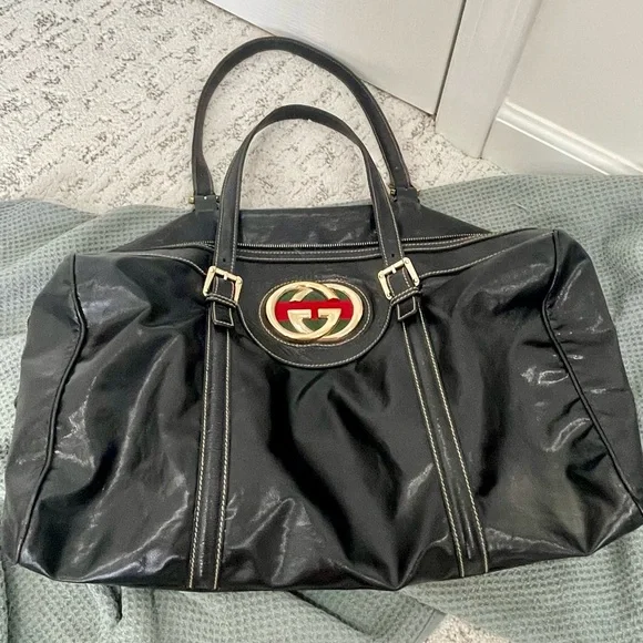 Gucci Black Dialux Britt Leather Boston Bag with Gold Hardware. COA. - Picture 12 of 13